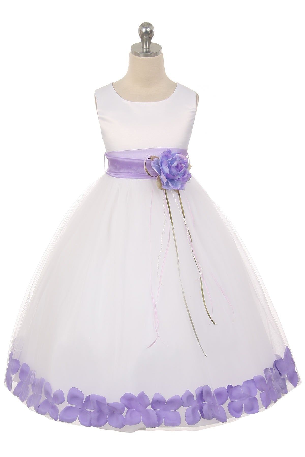 Satin Flower Petal w/ Sash Plus Size Dress (White Dress)