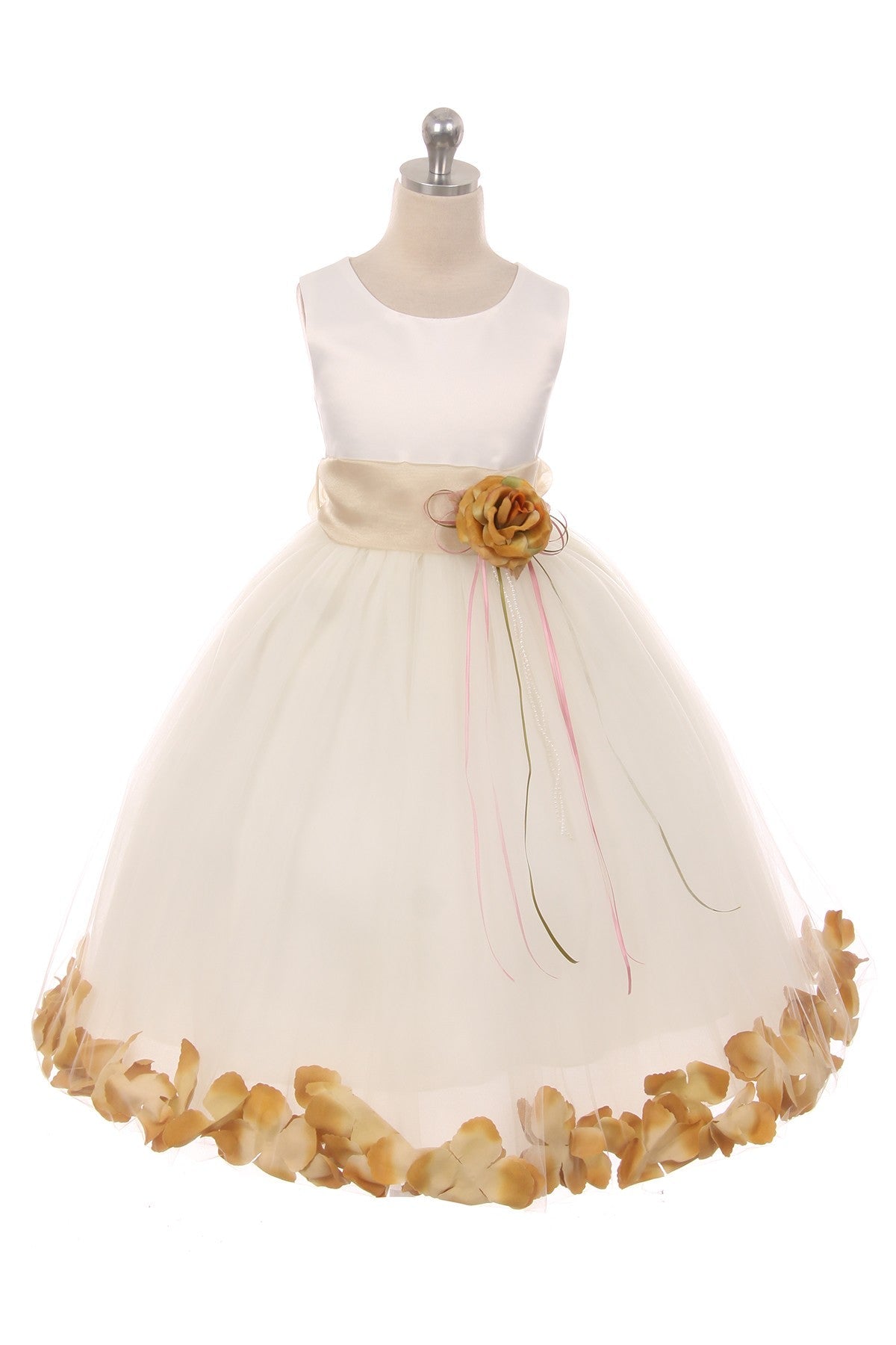 Satin Flower Petal w/ Sash Plus Size Dress (White Dress)
