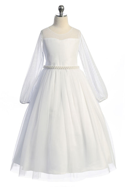 Dress - Long Mesh Sleeve Pearl Dress