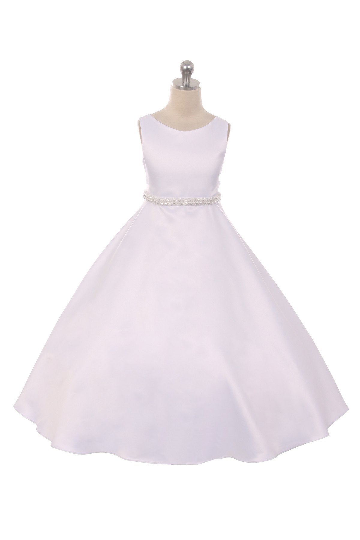 Dress - Long Satin Pearl Trim Communion Dress