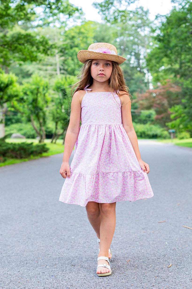Dress - Pink Daisy Cotton Shoulder Tie Dress