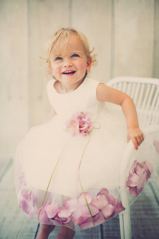 Dress - Satin Flower Petal Baby Dress (Ivory Dress)