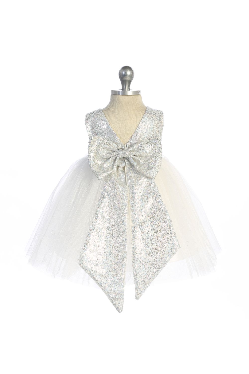 Ivory Silver Sequin V Back Baby Dress