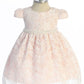 Lace V Back Bow Baby Dress w/ Thick Pearl Trim