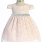 Lace V Back Bow Baby Dress w/ Thick Rhinestone Trim