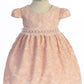Lace V Back Bow Baby Dress w/ Mesh Pearl Trim