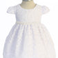 Lace V Back Bow Baby Dress w/ Thick Pearl Trim